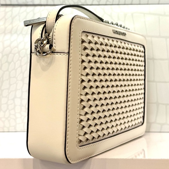 Michael Kors Jet Set Large Woven Crossbody Bag Optic White - Picture 6 of 10